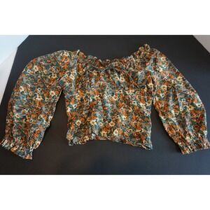Suite 2939 Floral Smocked Back Off Shoulder Blouse Orange Blue XS PW1002661